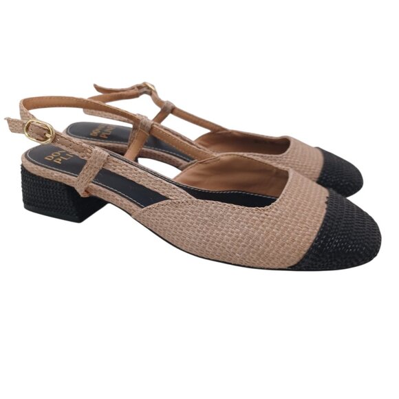 Donald Pliner Shoes Black Tan Spectator Woven Raffia Slingback Pumps Womens 7 M - Picture 16 of 16